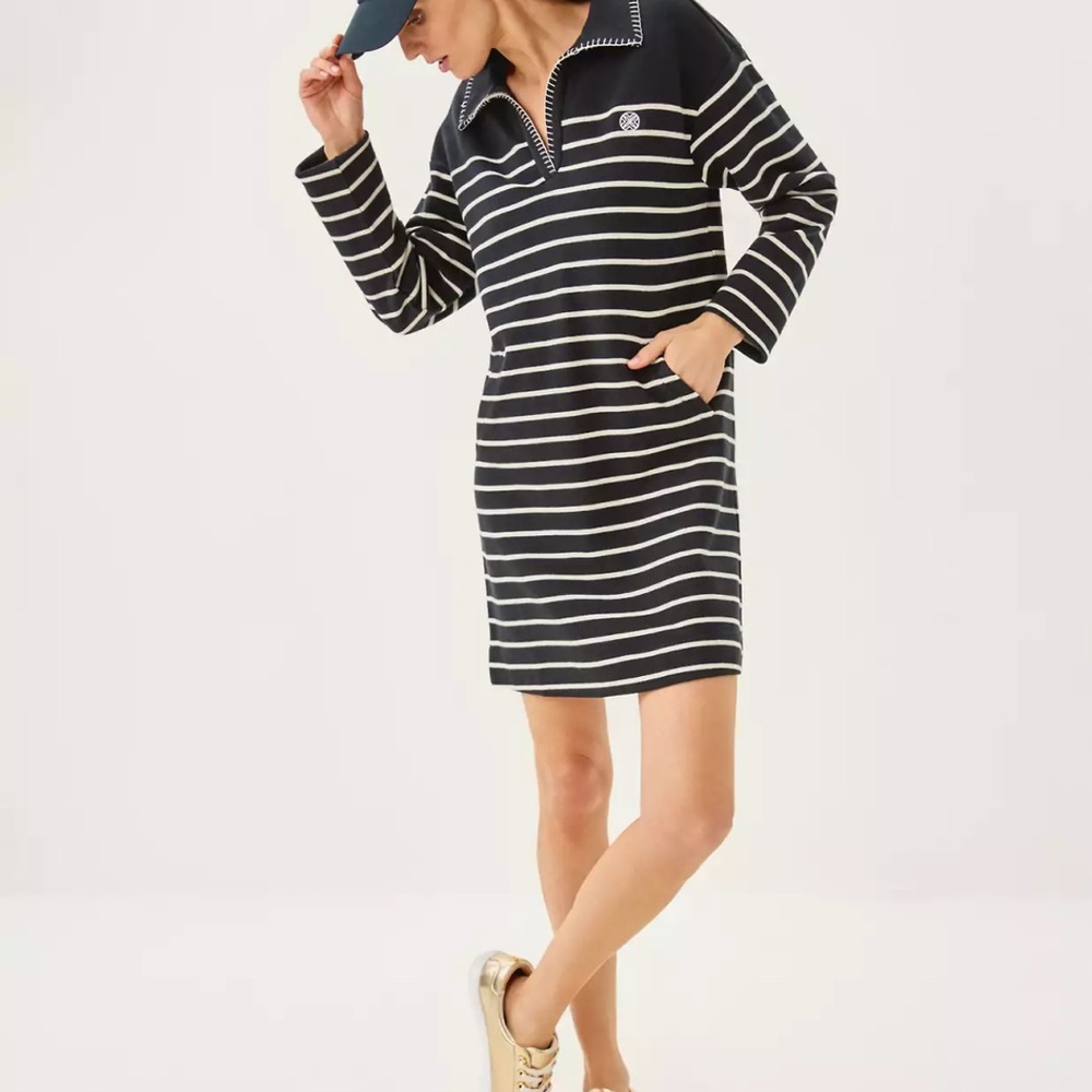 NWT Lilly Pulitzer LG CORVAYA TERRY DRESS 👗“Noir Legacy Stripe” MSRP $158 sz LG - Picture 4 of 6